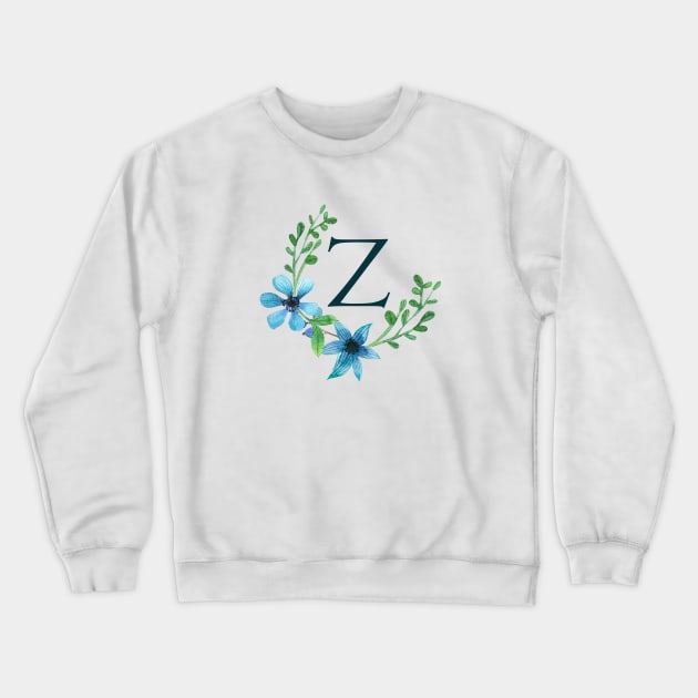 Floral Monogram Z Pretty Blue Flowers Crewneck Sweatshirt by floralmonogram